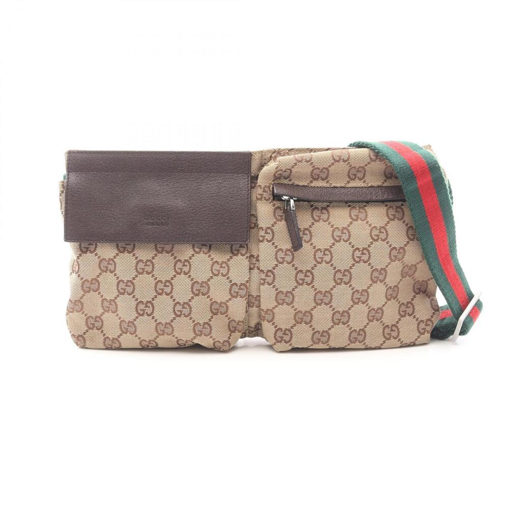Gucci GG Canvas Sherry Waist Bag Body Leather Beige Brown